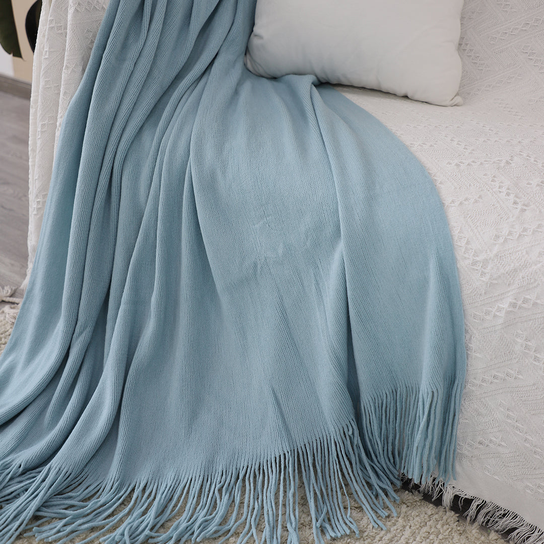 Fringed Knitted Throw Blanket