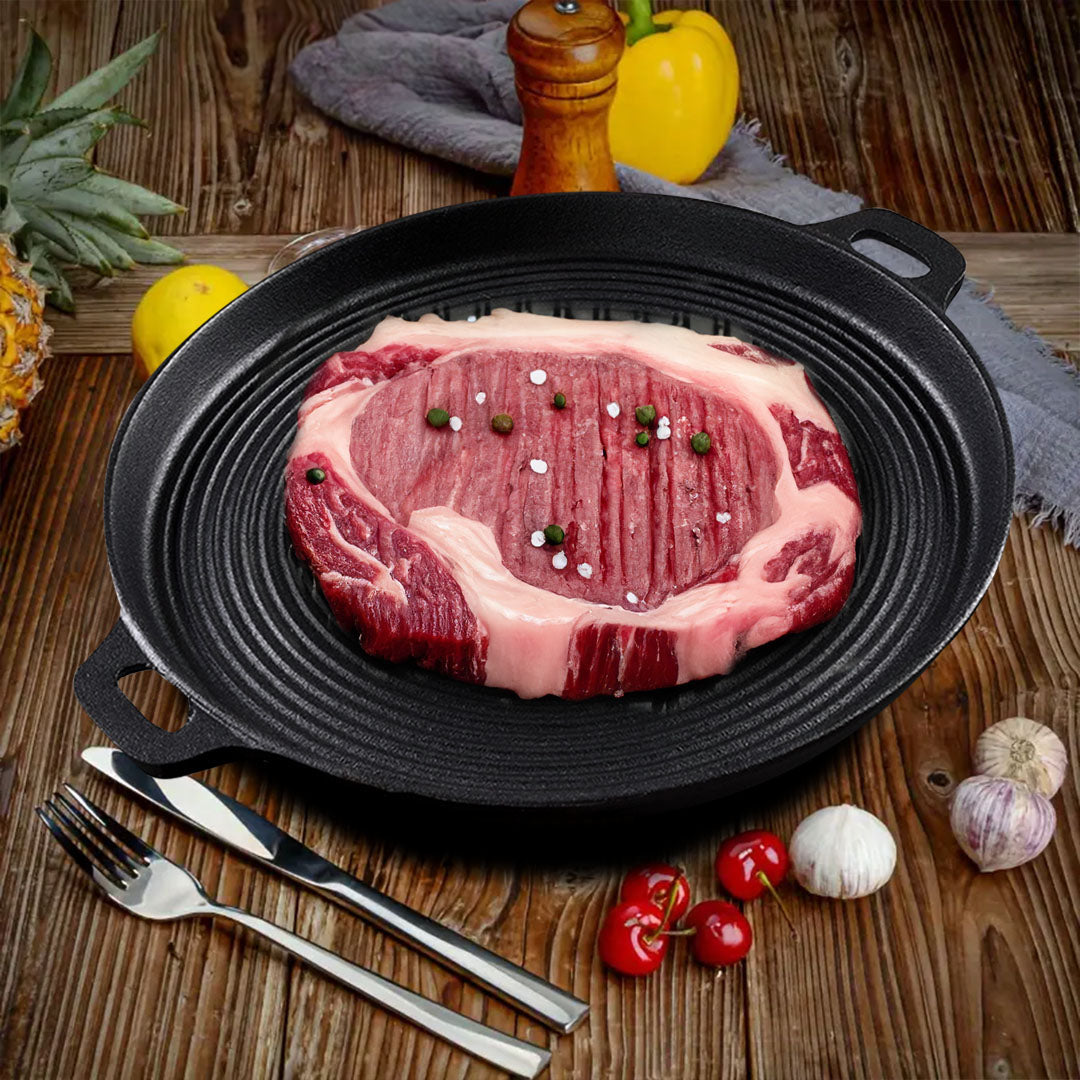 35cm Round Ribbed Frying Pan with Handle