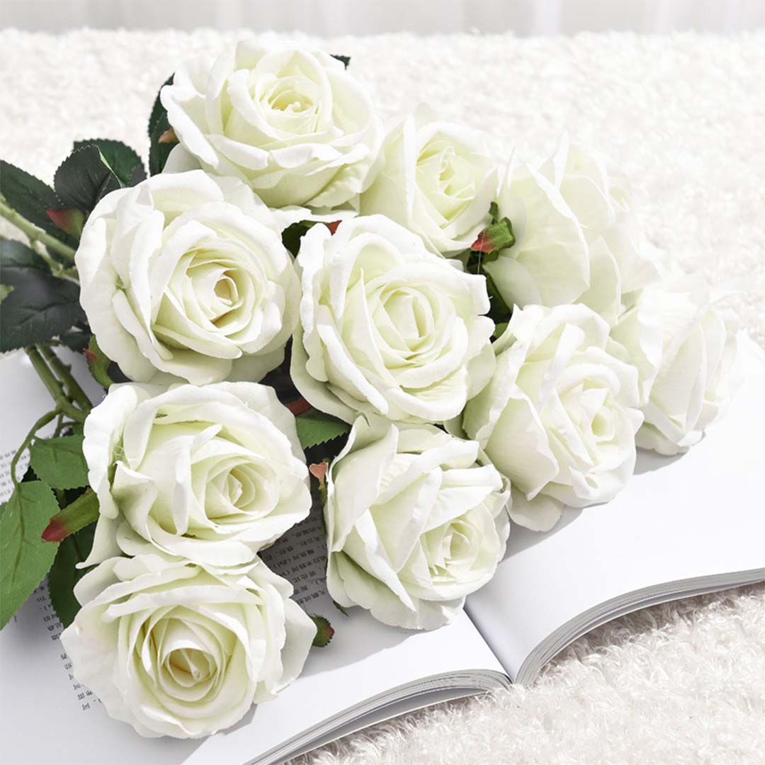 SOGA 20pcs Artificial Silk Flower Fake Rose Bouquet Table Decor White