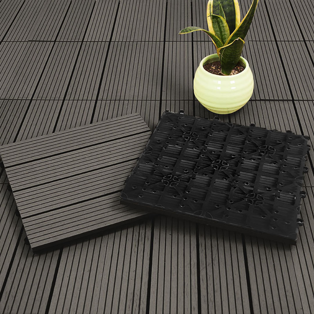 SOGA 11 pcs Grey DIY Wooden Composite Decking Tiles Garden Outdoor Backyard Flooring Home Decor