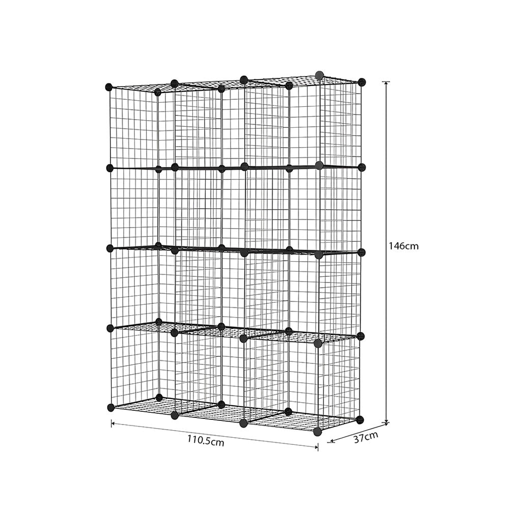 SOGA 2X Black Portable 12-Cube Storage Organiser Foldable DIY Modular Grid Space Saving Shelf