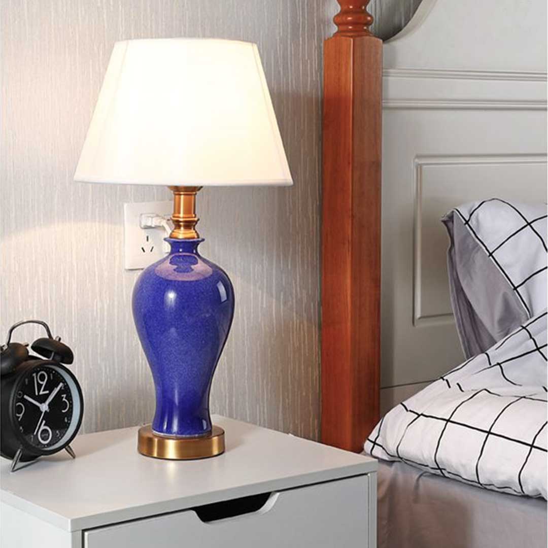 Blue Ceramic Oval Table Lamp