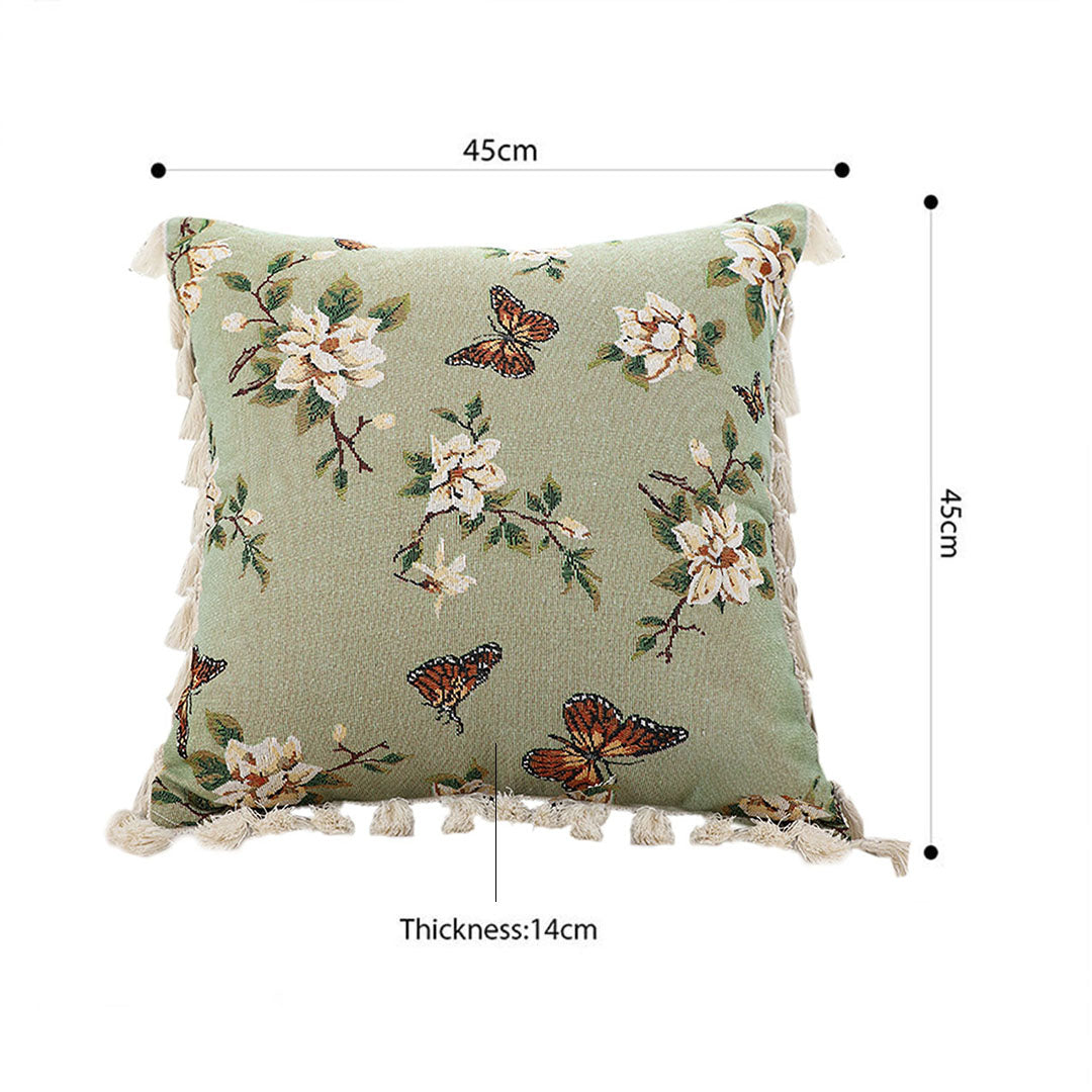 Vintage Butterfly Loves Flowers Throw Pillow