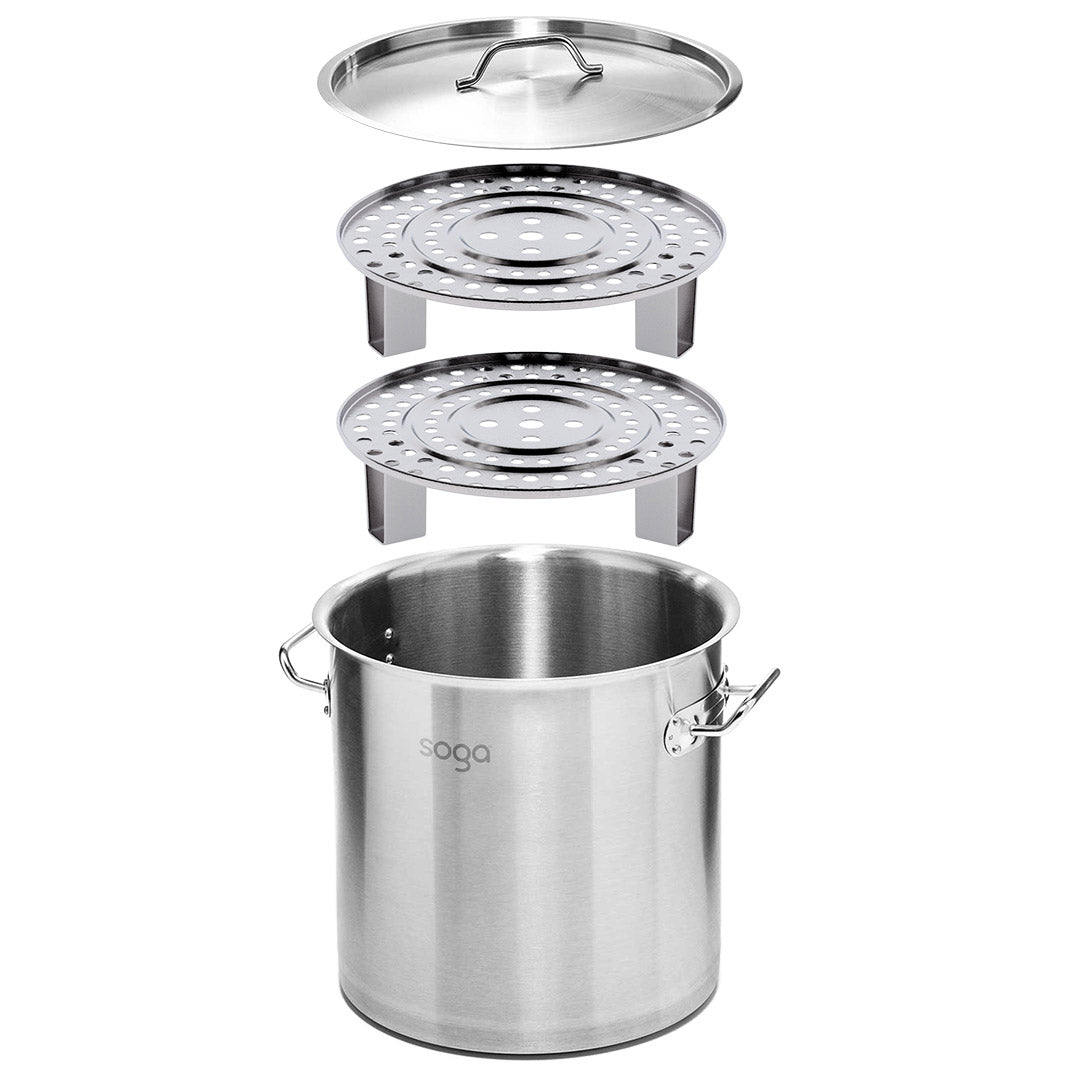 SOGA 21L Stainless Steel Stock Pot with One Steamer Rack Insert Stockpot Tray