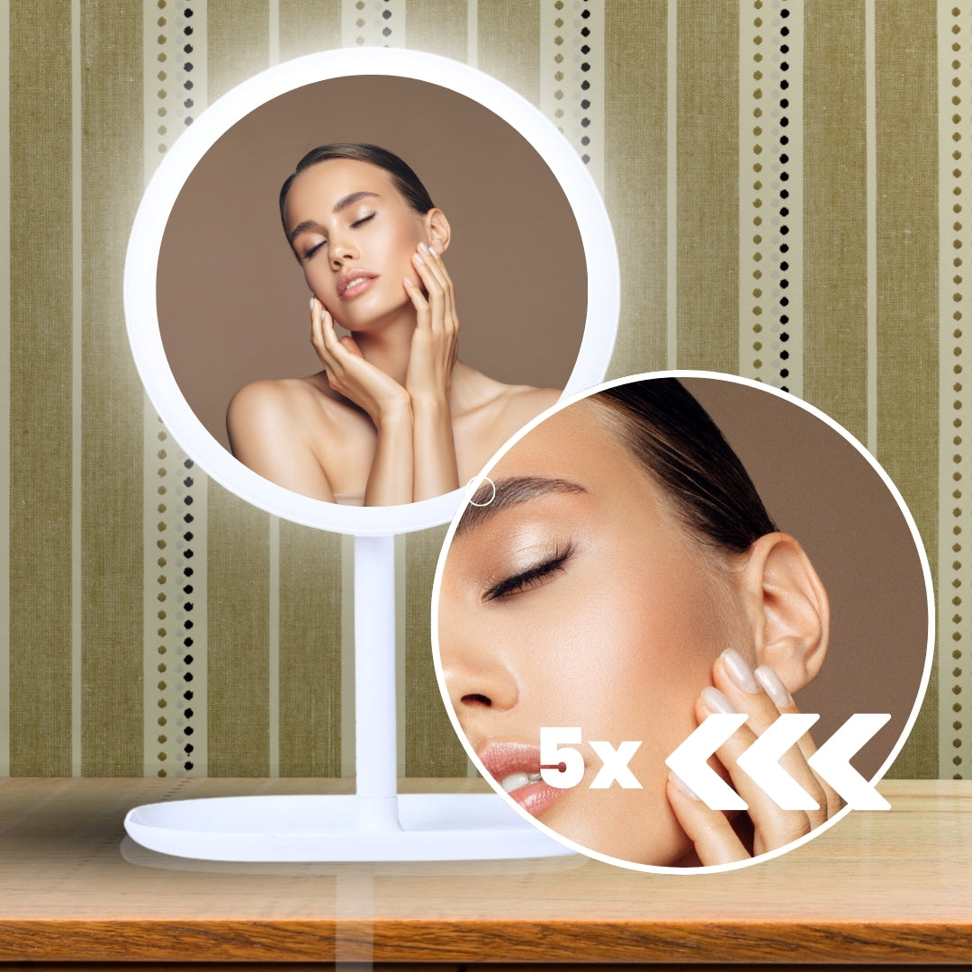 SOGA 26cm White Round Smart LED Makeup Bedroom Table Vanity Mirror Tricolor Adjustable Light