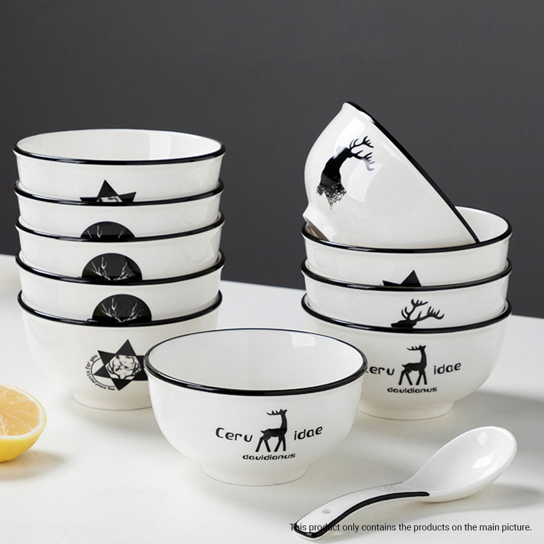 White Antler Printed Ceramic Dinnerware Set