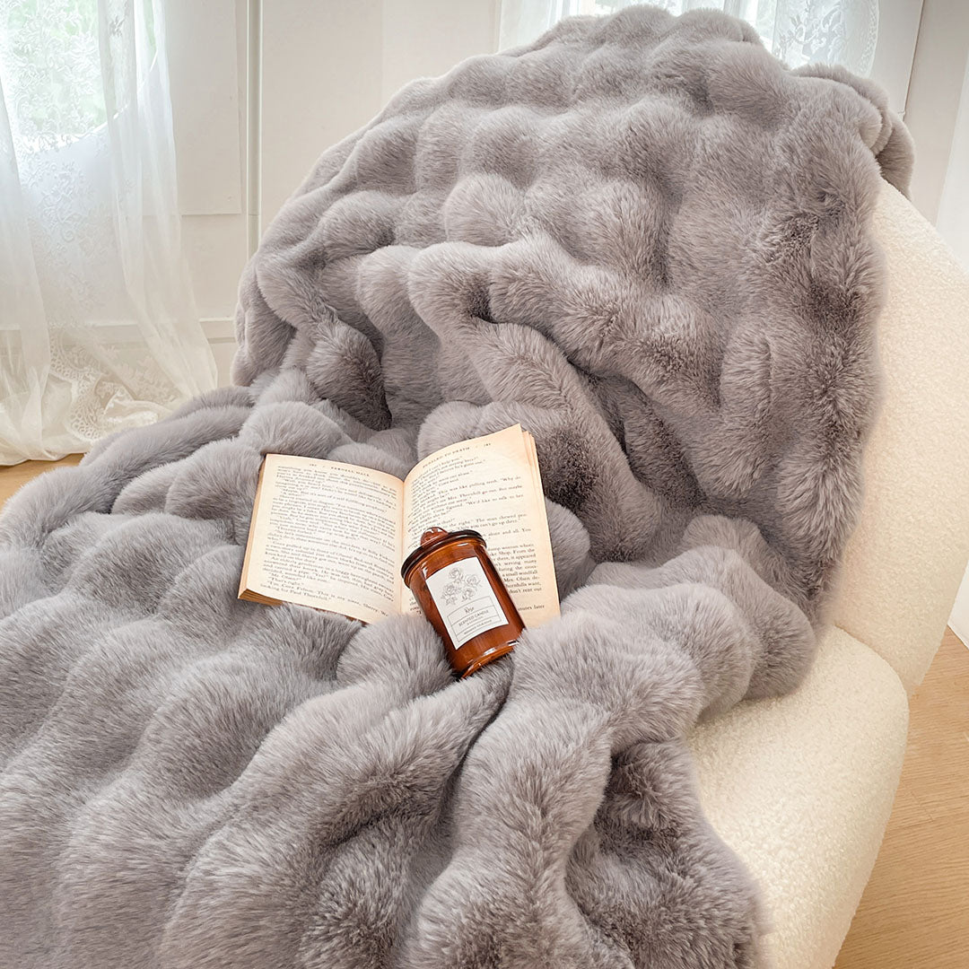 SOGA 200cm Grey Fur Fuzzy Super Soft and Cozy Fluffy Throw Blanket