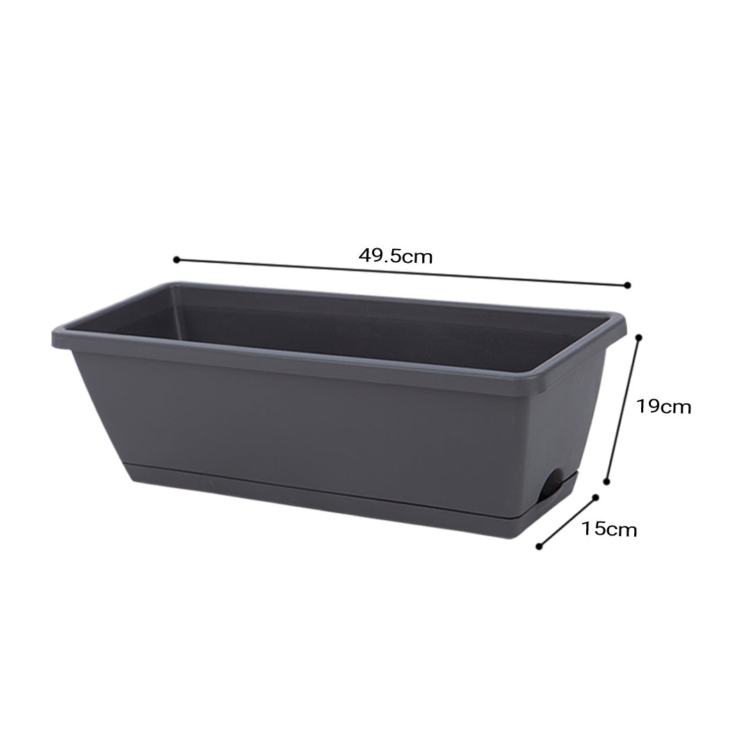 SOGA 49.5cm Black Rectangular Planter Vegetable Herb Flower Outdoor Plastic Box with Holder Balcony Garden Decor Set of 4