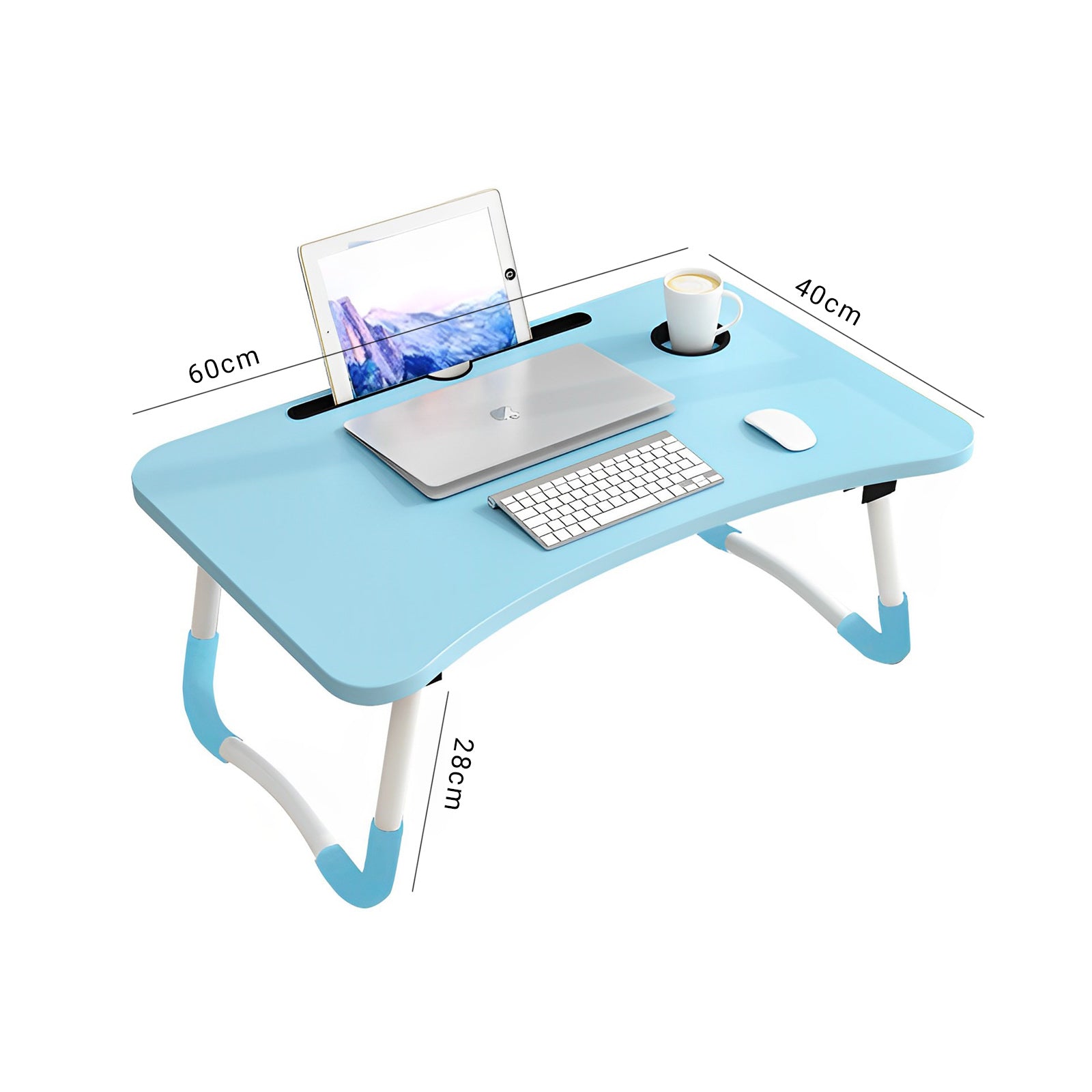 SOGA 2X Blue Portable Bed Table Adjustable Foldable Bed Sofa Study Table Laptop Mini Desk with Notebook Stand Cup Slot Home Decor