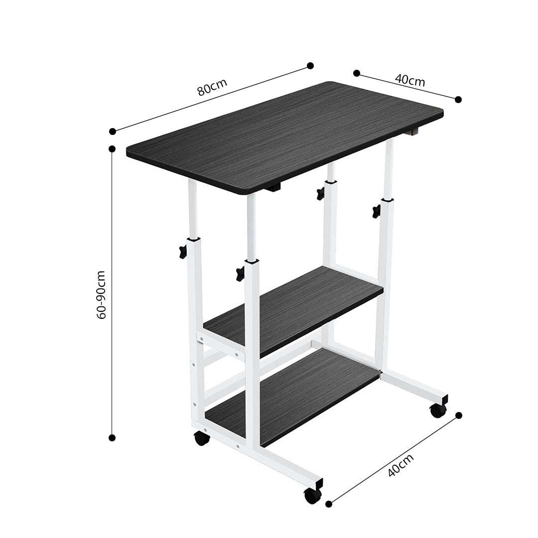 SOGA 40x80cm Black Bedside Table Movable Bedroom Desk Student Computer Table