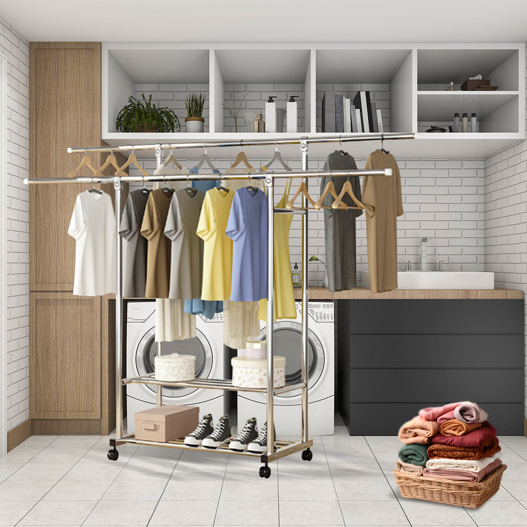 SOGA 200cm Stainless Steel Floor-Standing Clothes Rack - Durable and Space-Saving Laundry Organizer