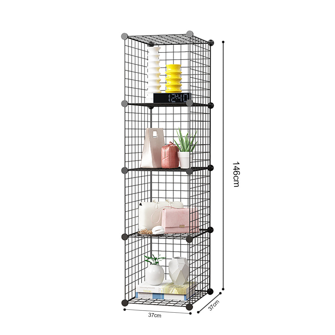 SOGA 2X Black Portable 4 Tier Cube Storage Organiser Foldable DIY Modular Grid Space Saving Shelf