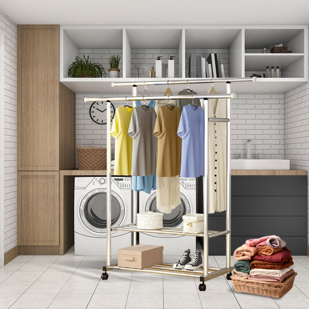 SOGA 120cm Stainless Steel Floor-Standing Clothes Rack - Durable and Space-Saving Laundry Organizer