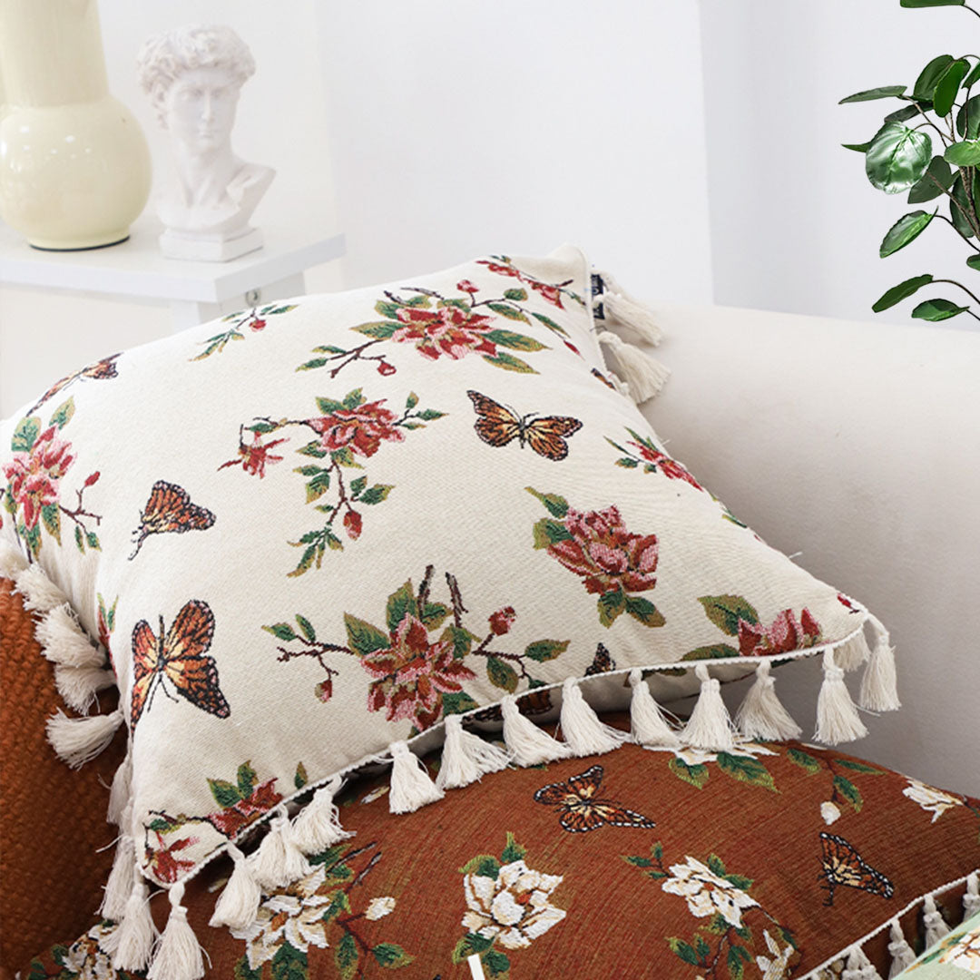 Vintage Butterfly Loves Flowers Throw Pillow