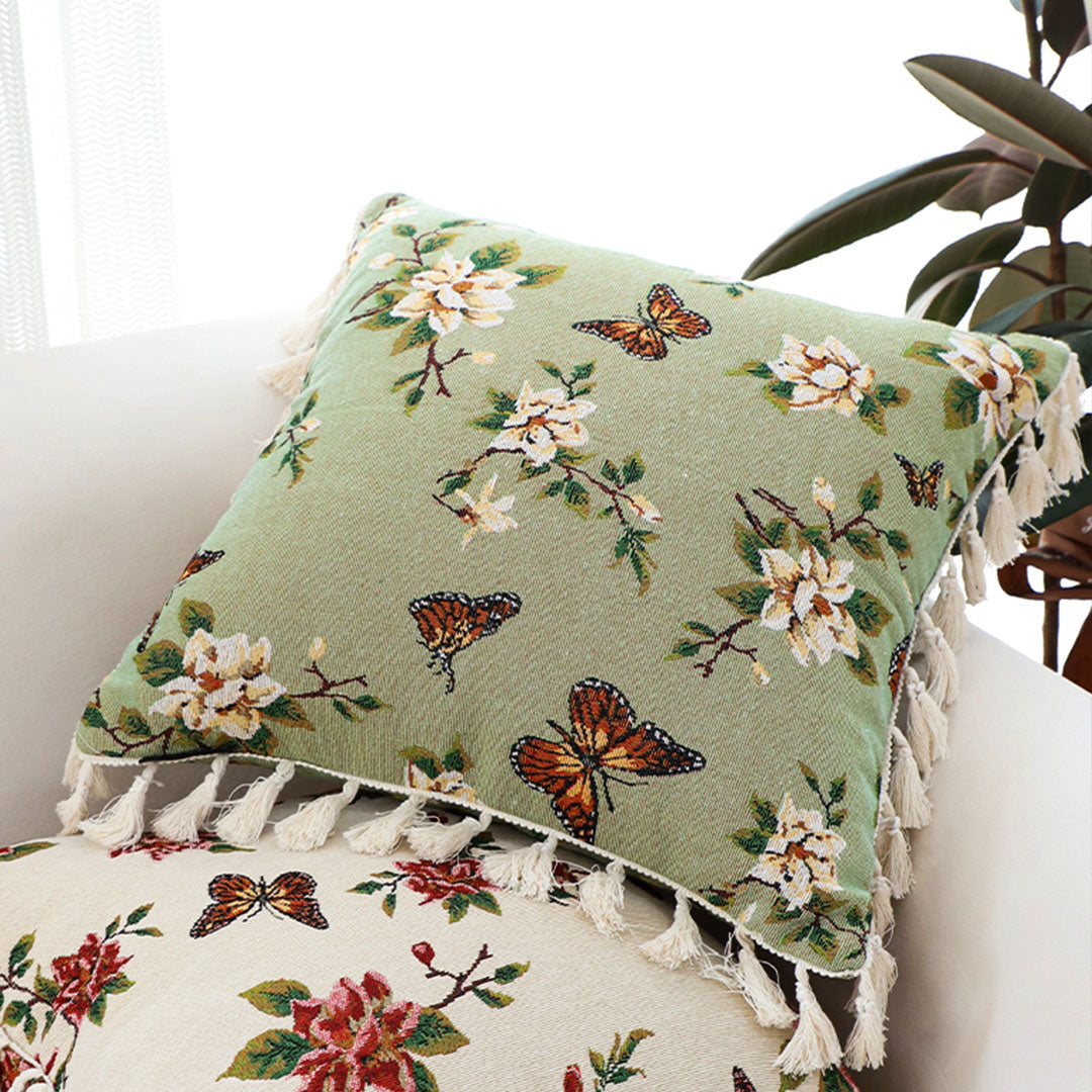 Vintage Butterfly Loves Flowers Throw Pillow