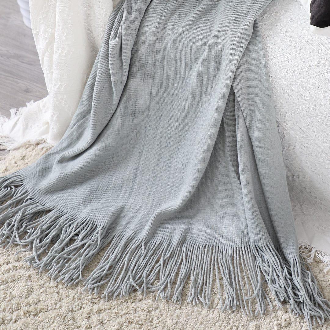 Fringed Knitted Throw Blanket