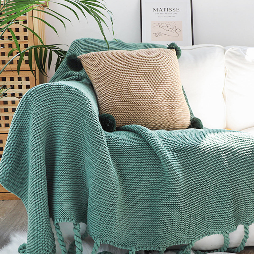 Fringe Tassel Knitted Throw Blanket