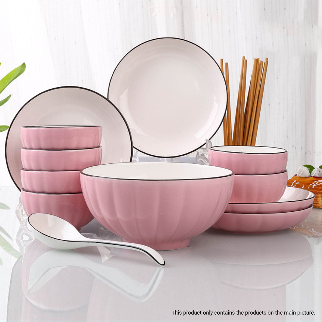 Pink Ceramic Dinnerware Bowl Set