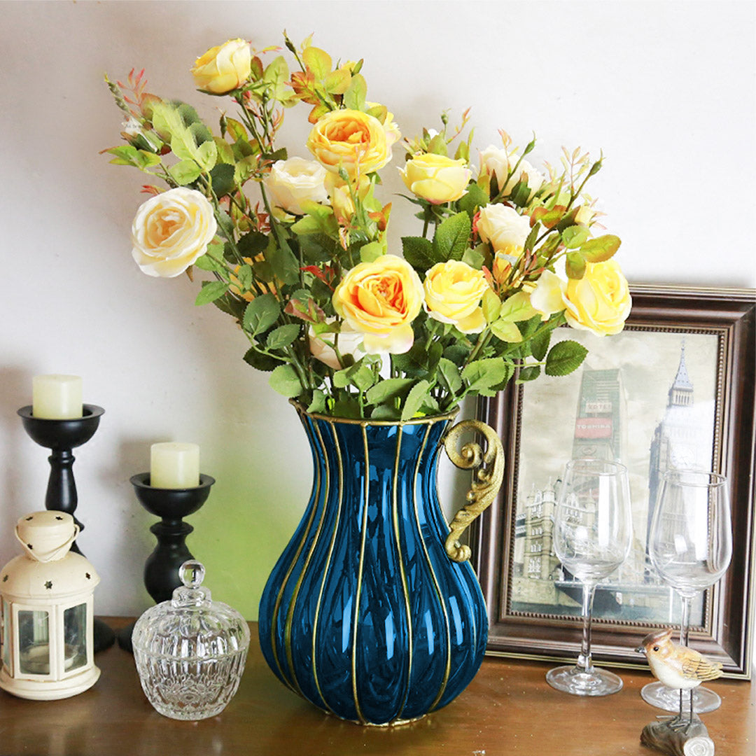 Glass Flower Vase with Metal Handle