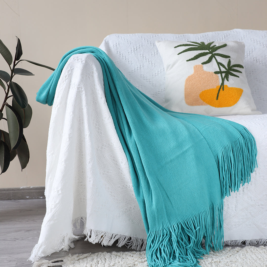 Fringed Knitted Throw Blanket