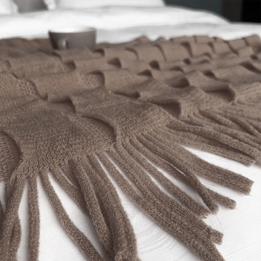 Knitted Throw Blanket with Tassels