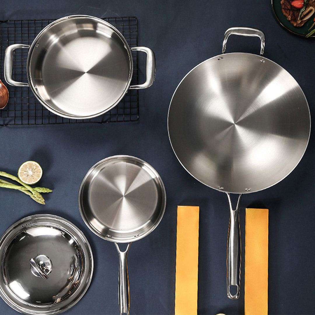 SOGA 6 Piece Cookware Set 18/10 Stainless Steel 3-Ply Frying Pan, Milk, and Soup Pot with Lid