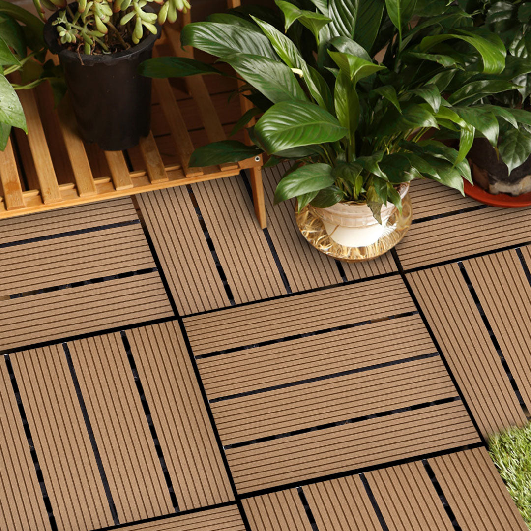 SOGA 11 pcs Coffee DIY Wooden Composite Decking Tiles Garden Outdoor Backyard Flooring Home Decor