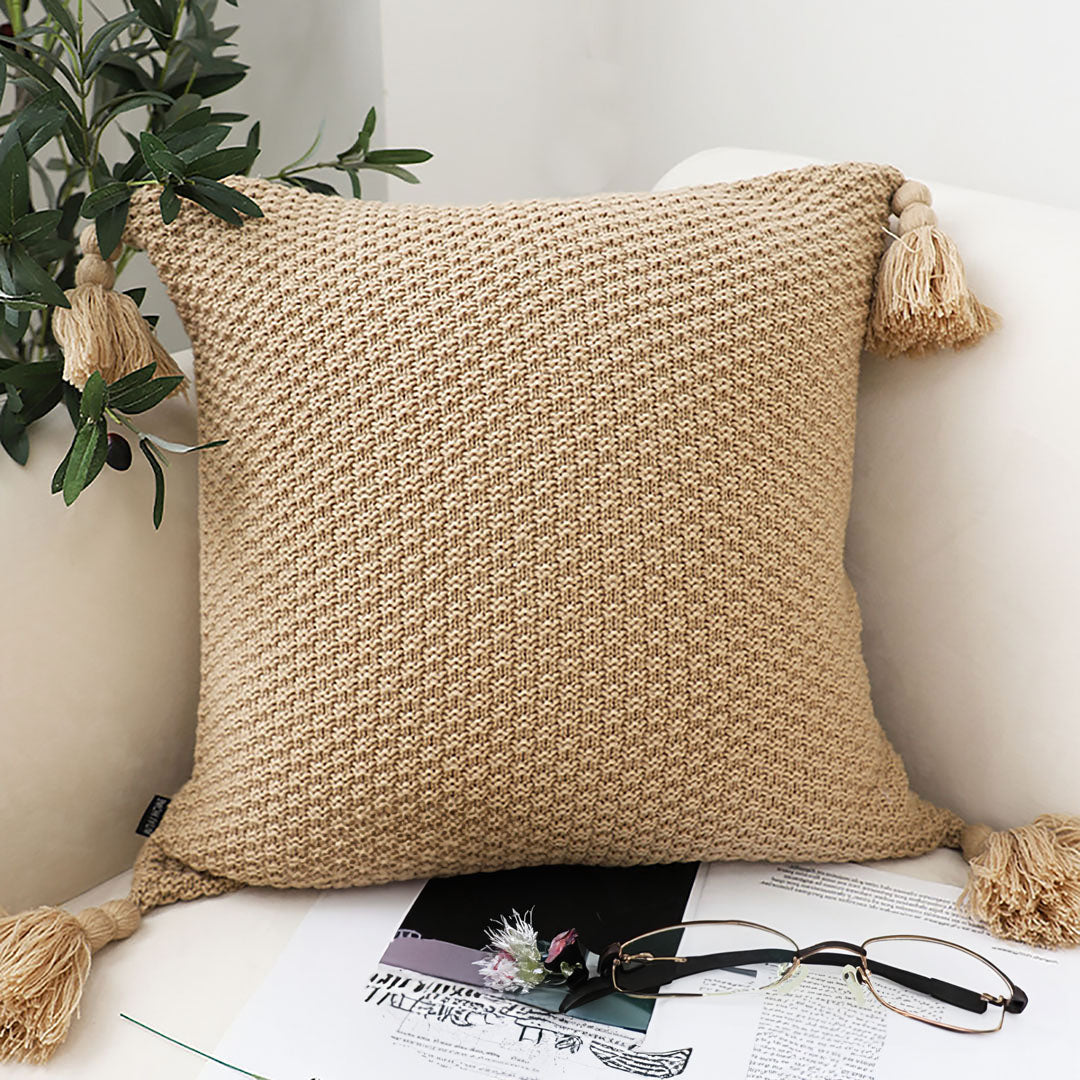 SOGA 50CM Light Brown Pillow with Tassel Accents Rizzy Transitional Cover Throw Pillow