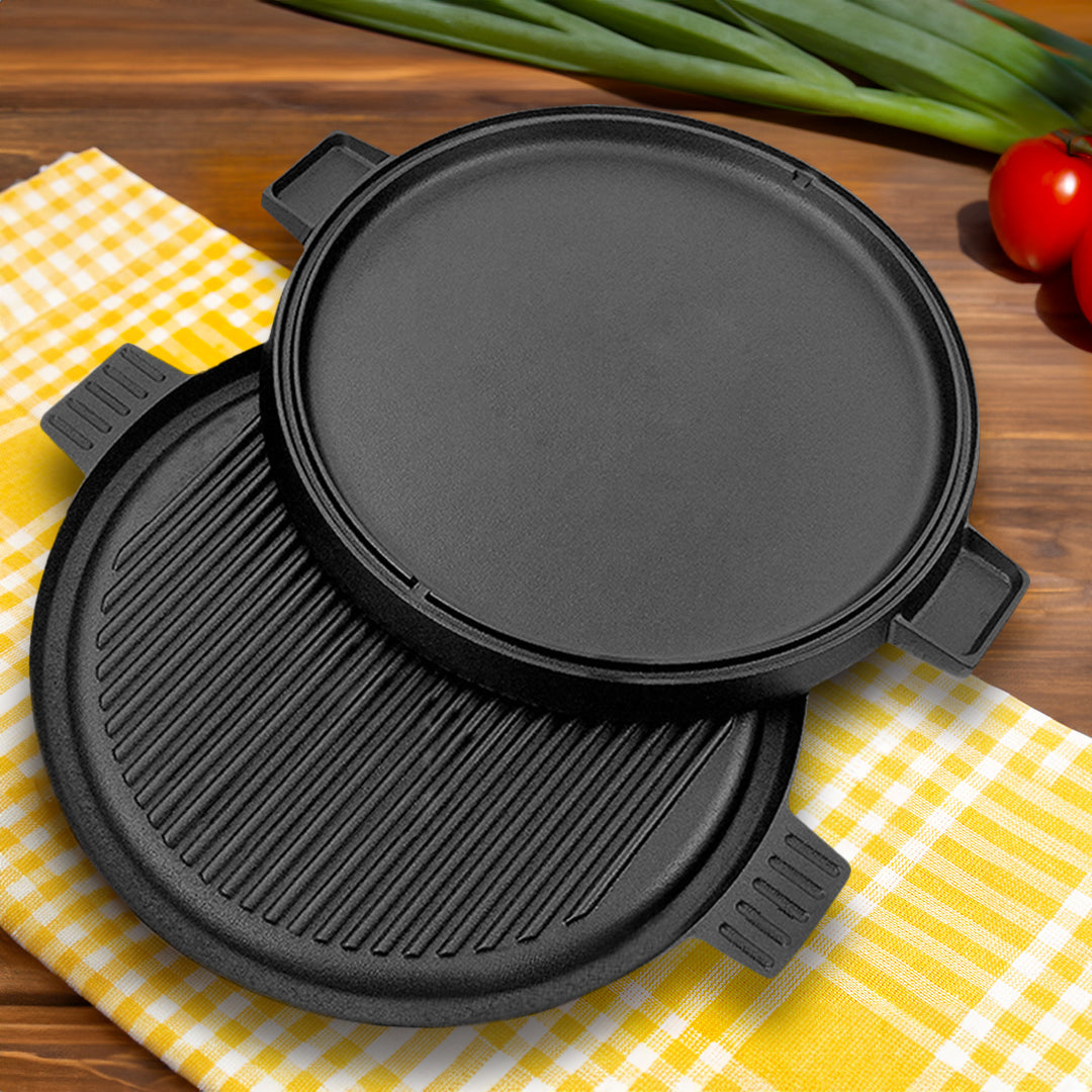 43cm Round Ribbed Frying Pan with Handle