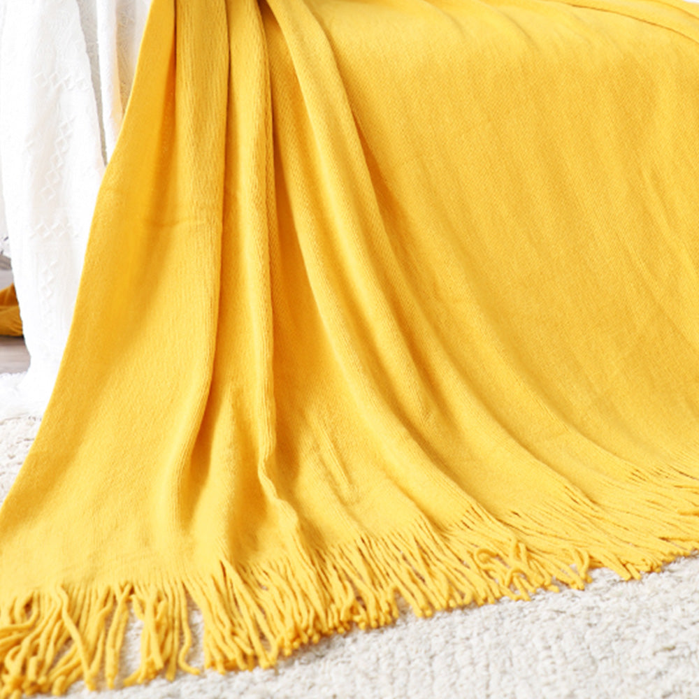 Fringed Knitted Throw Blanket