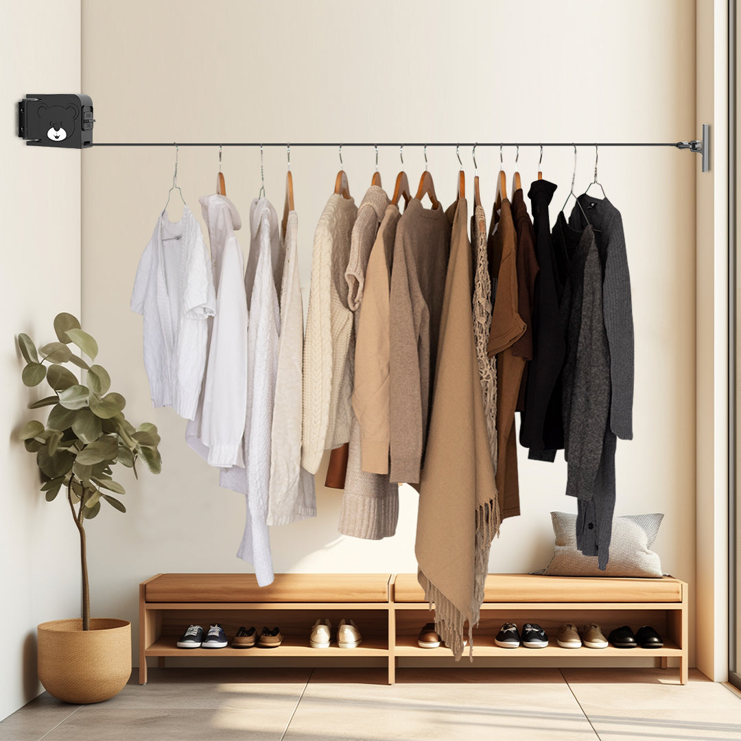 SOGA 160mm Wall-Mounted Clothes Line Dry Rack Retractable Space-Saving Foldable Hanger Black