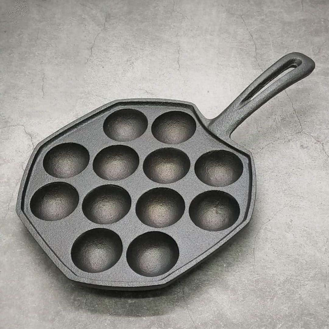 SOGA 18CM Cast Iron Takoyaki Fry Pan Octopus Balls Maker 12 Hole Cavities Grill Mold