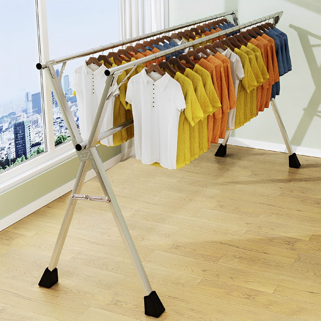 SOGA 2X 2.0m Portable Standing Clothes Drying Rack Foldable Space-Saving Laundry Holder 3 Poles