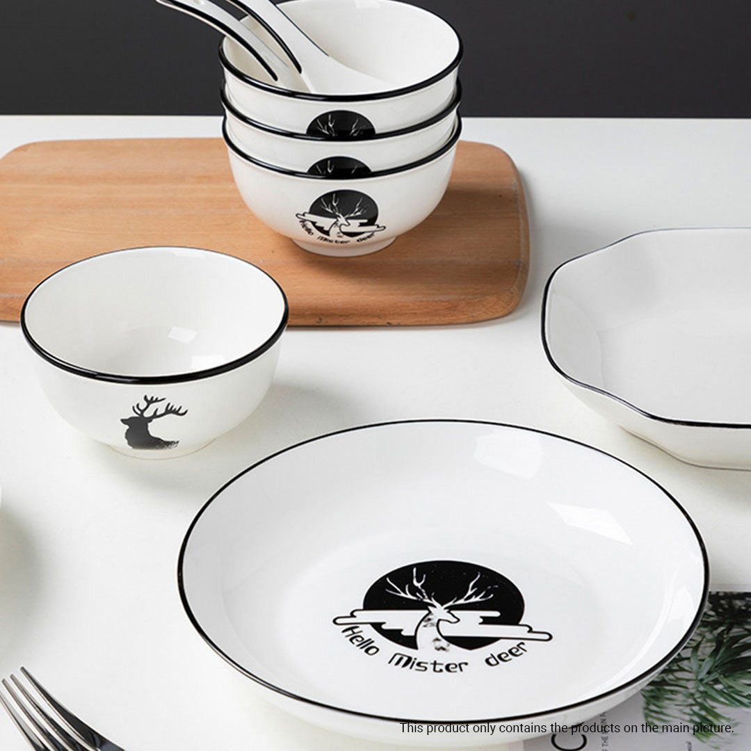 White Antler Printed Ceramic Dinnerware Set