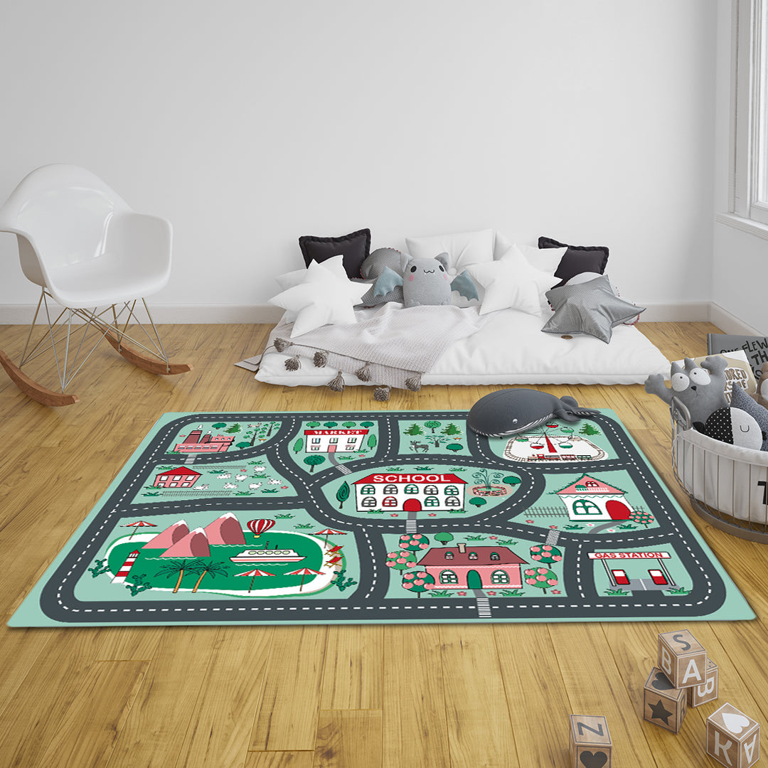 SOGA 120cm Kids Rug Street Map Play Mat Educational Baby Theme Park Area Rugs