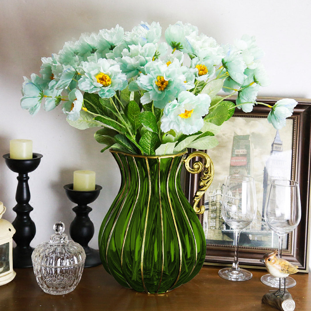 Glass Flower Vase with Metal Handle