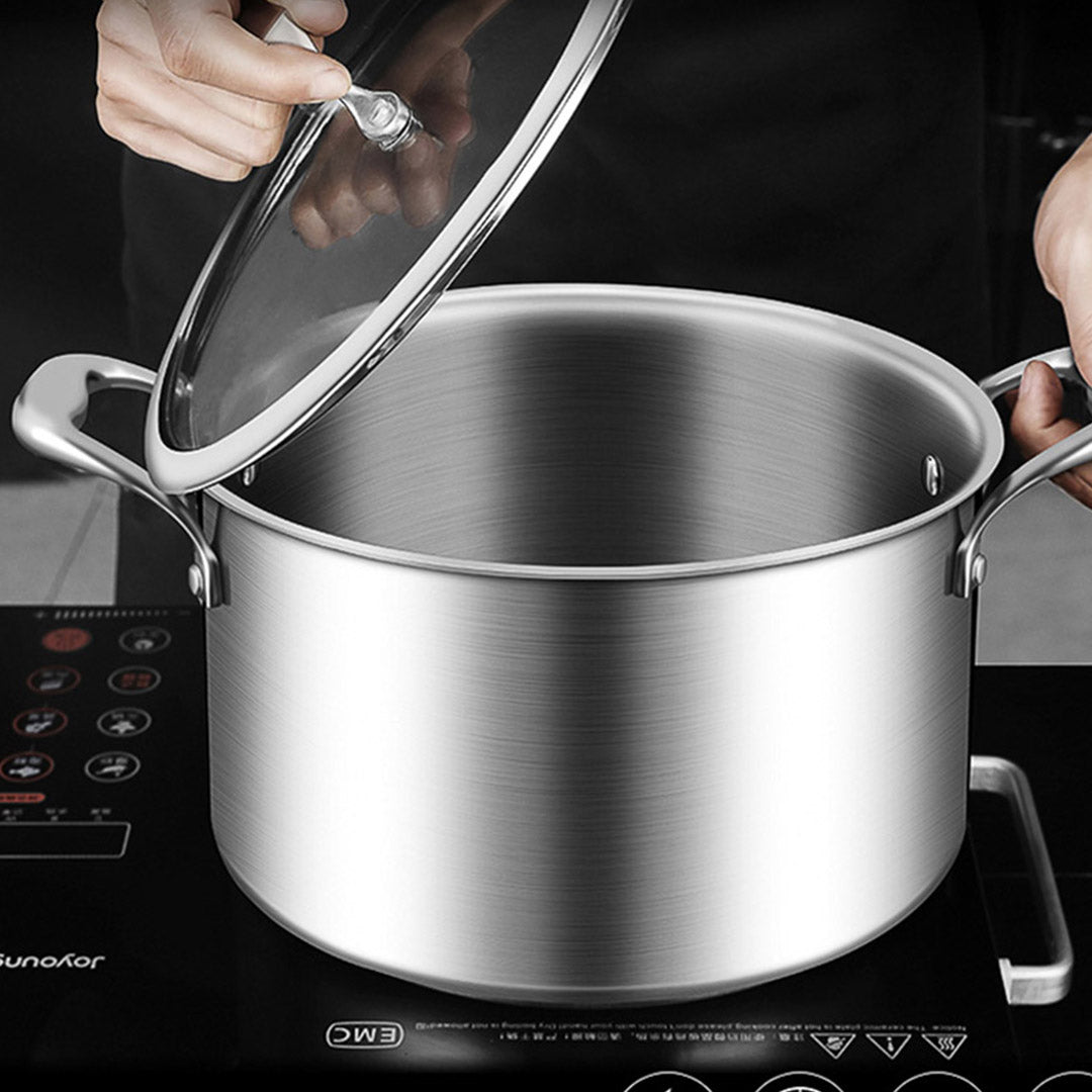 SOGA 2X 28cm Stainless Steel Soup Pot Stock Cooking Stockpot Heavy Duty Thick Bottom with Glass Lid