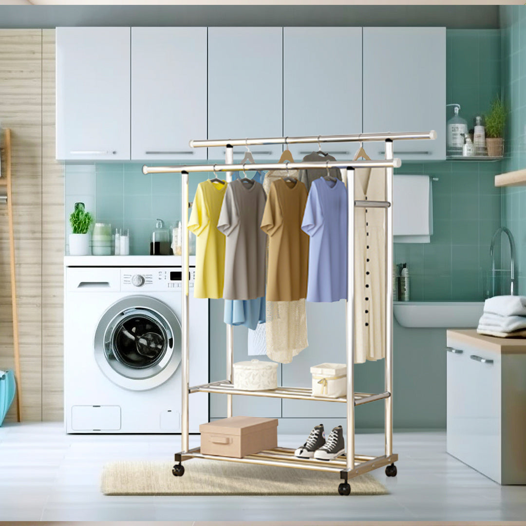 SOGA 120cm Stainless Steel Floor-Standing Clothes Rack - Durable and Space-Saving Laundry Organizer