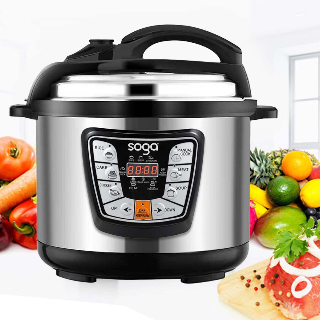 SOGA 2X Stainless Steel Electric Pressure Cooker 6L Nonstick 1600W