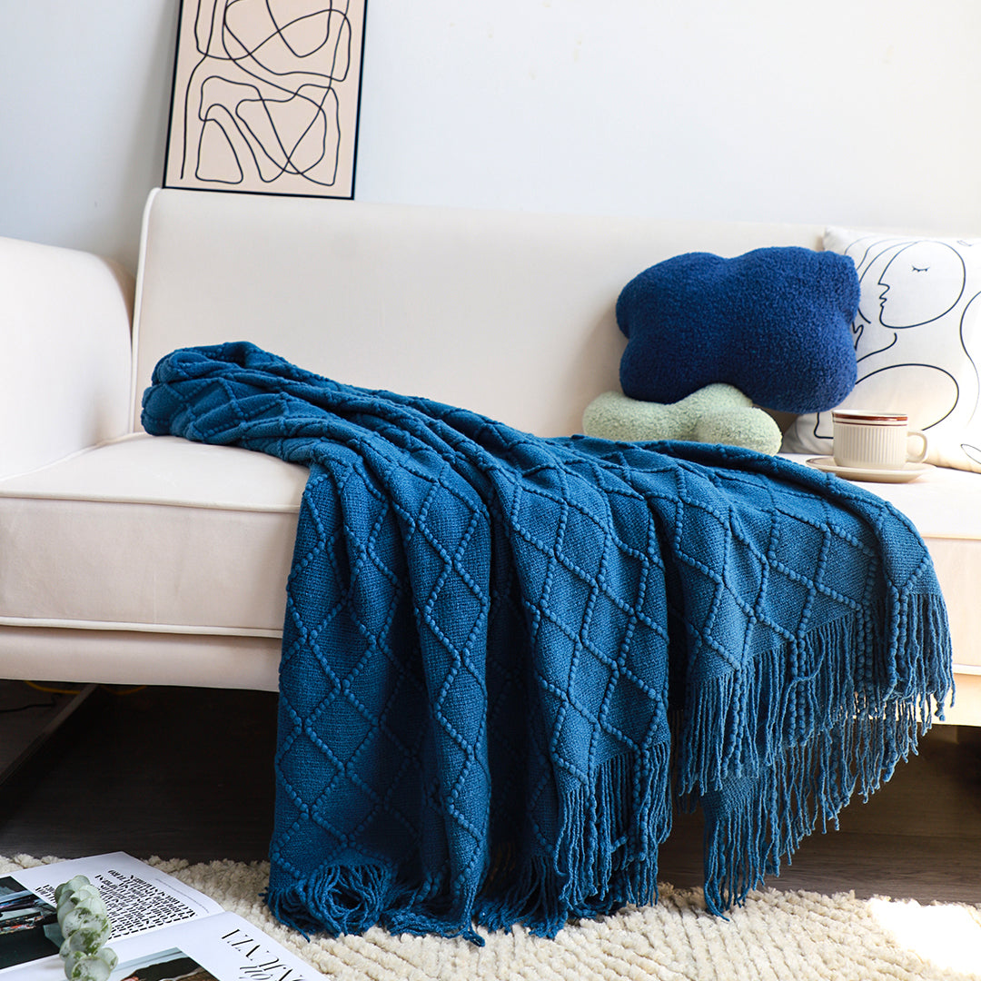 Diamond Knitted Pattern Throw Blanket