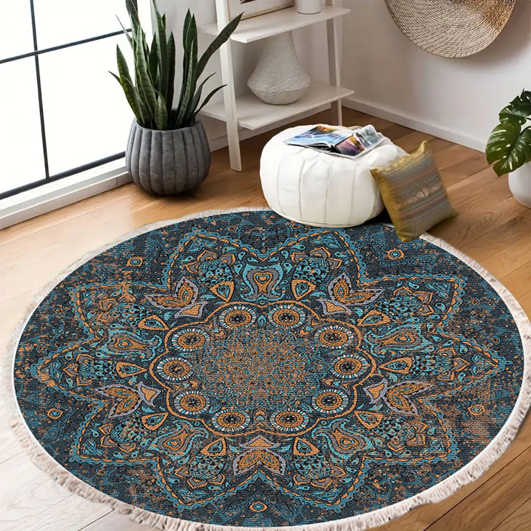 SOGA 2X 120cm Mandala Pattern Circle Area Rugs for Living Room Lounge Anti-slip Doormat Home Decor