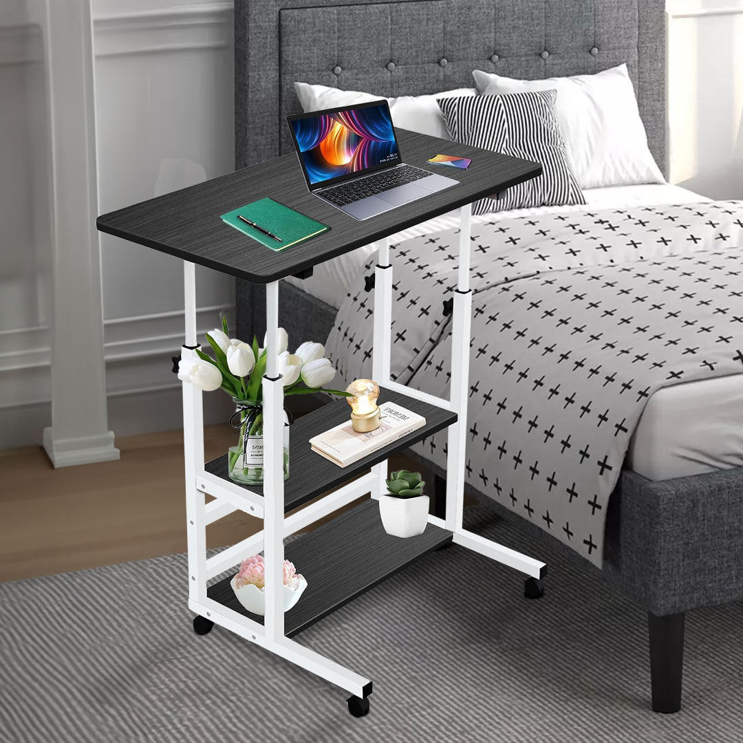 SOGA 40x80cm Black Bedside Table Movable Bedroom Desk Student Computer Table