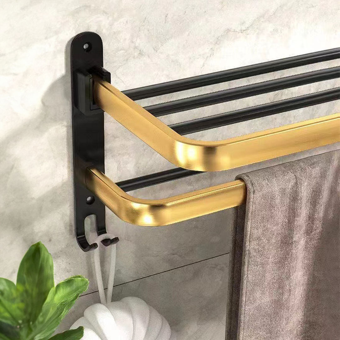 SOGA 2X 62cm Wall-Mounted Double Pole Towel Holder Bathroom Organiser Rail Hanger with Hooks