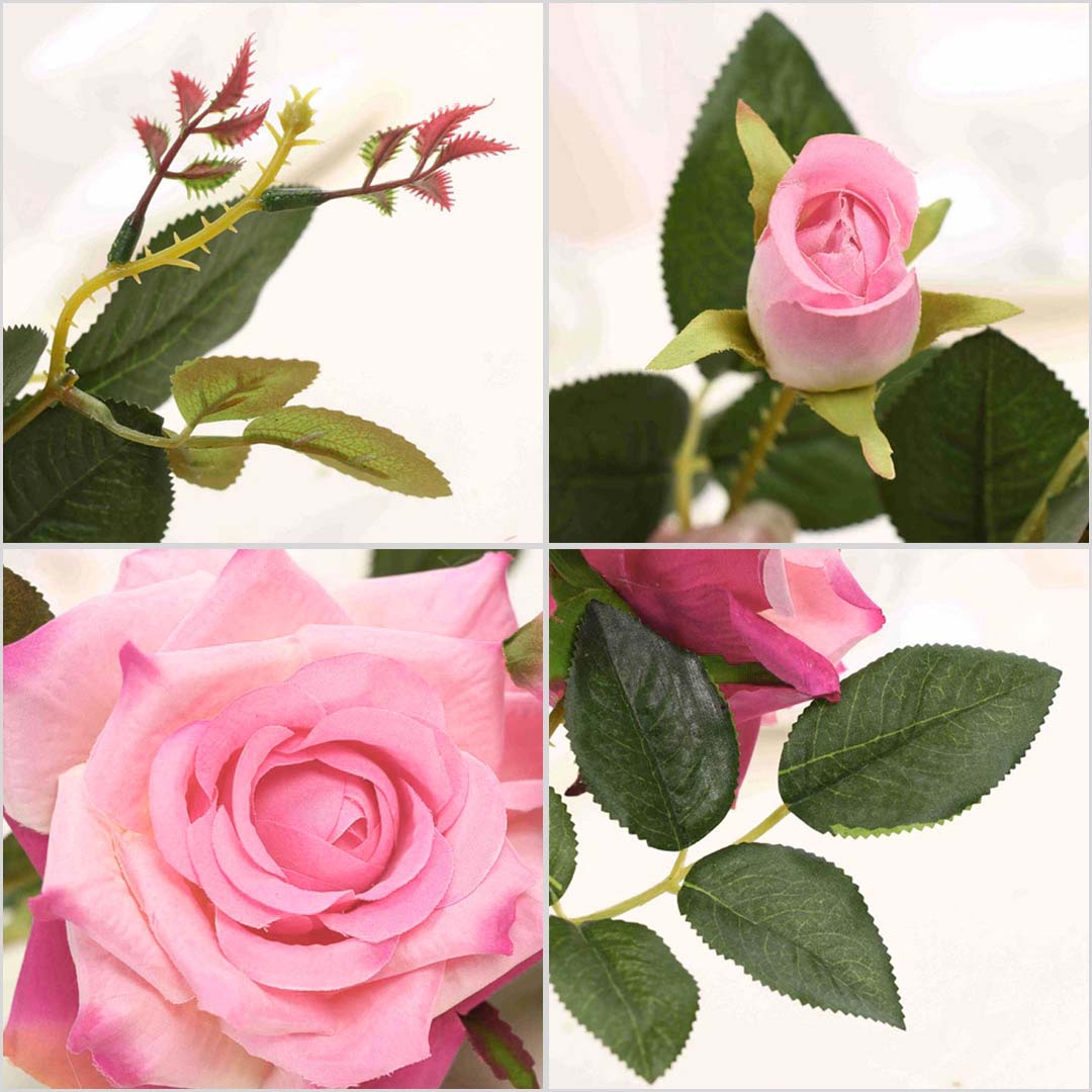 SOGA 12 Heads Artificial Silk Flower Fake Rose Bouquet Table Decor Pink