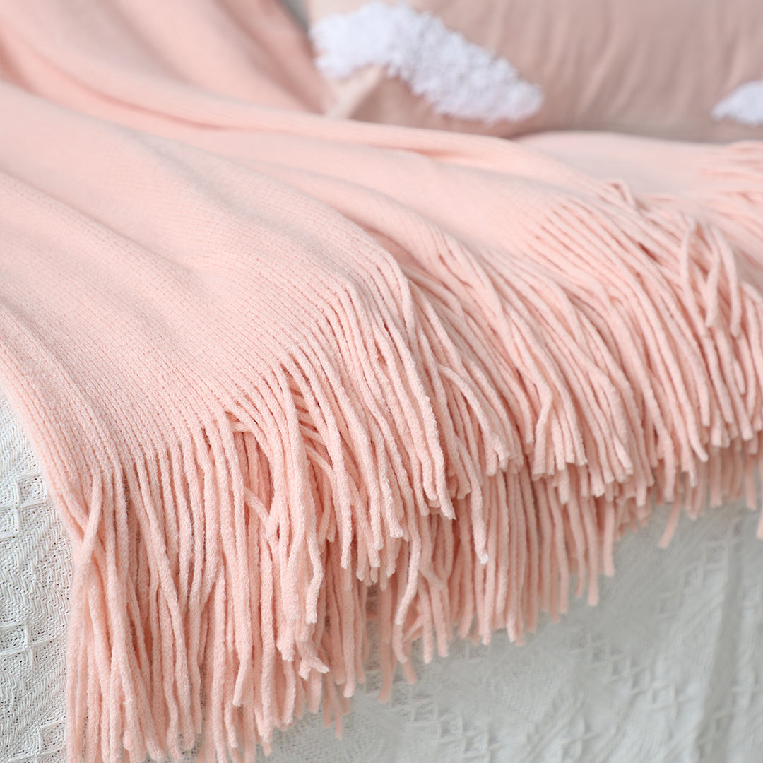 Fringed Knitted Throw Blanket