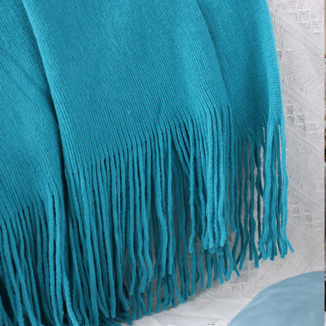 Fringed Knitted Throw Blanket