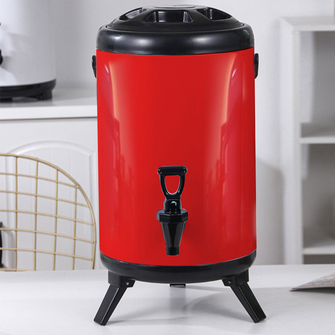 SOGA 8L Stainless Steel Insulated Milk Tea Barrel Hot and Cold Beverage Dispenser Container with Faucet Red