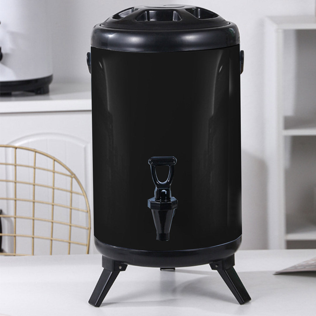 SOGA 14L Stainless Steel Insulated Milk Tea Barrel Hot and Cold Beverage Dispenser Container with Faucet Black