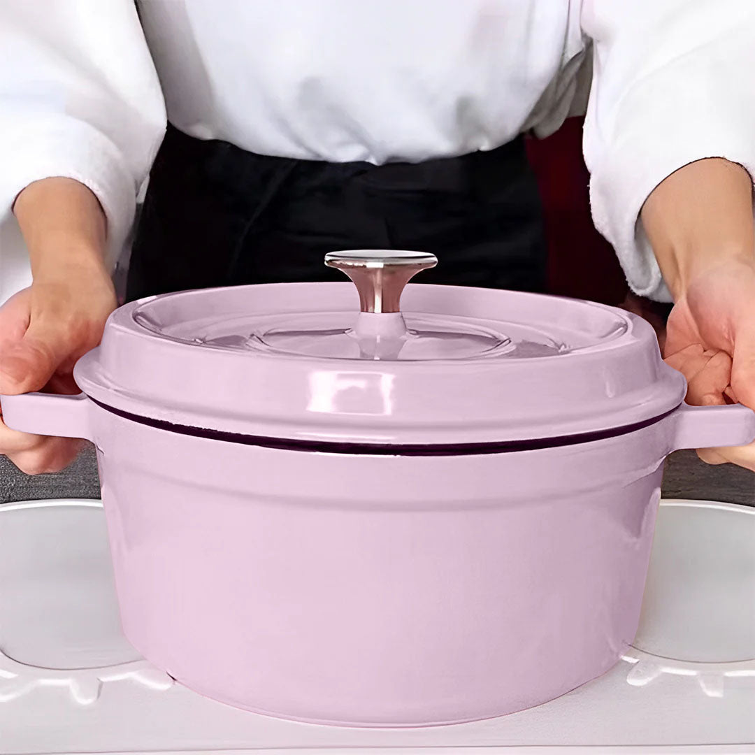 SOGA 22cm Pink Cast Iron Ceramic Stewpot Casserole Stew Cooking Pot With Lid