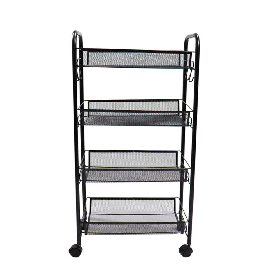 SOGA 2X 4 Tier Steel Black Bee Mesh Kitchen Cart Multi-Functional Shelves Storage Organizer with Wheels